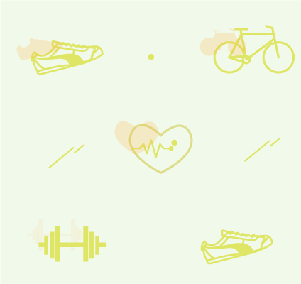 Une basket, une altère, un coeur, un vélo