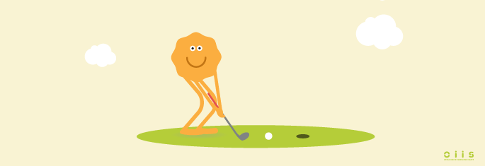 Un personnage jaune joue au golf