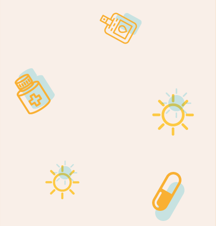 illustration : soleil, pilule, glycomètre
