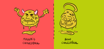 bon et mauvais cholestérol : 2 personnages dessinés