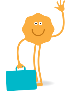 un personnage jaune tient une valise