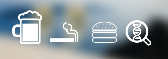 Une cigarette, un hamburger, une chope de bière illustrent les causes de l'IRC